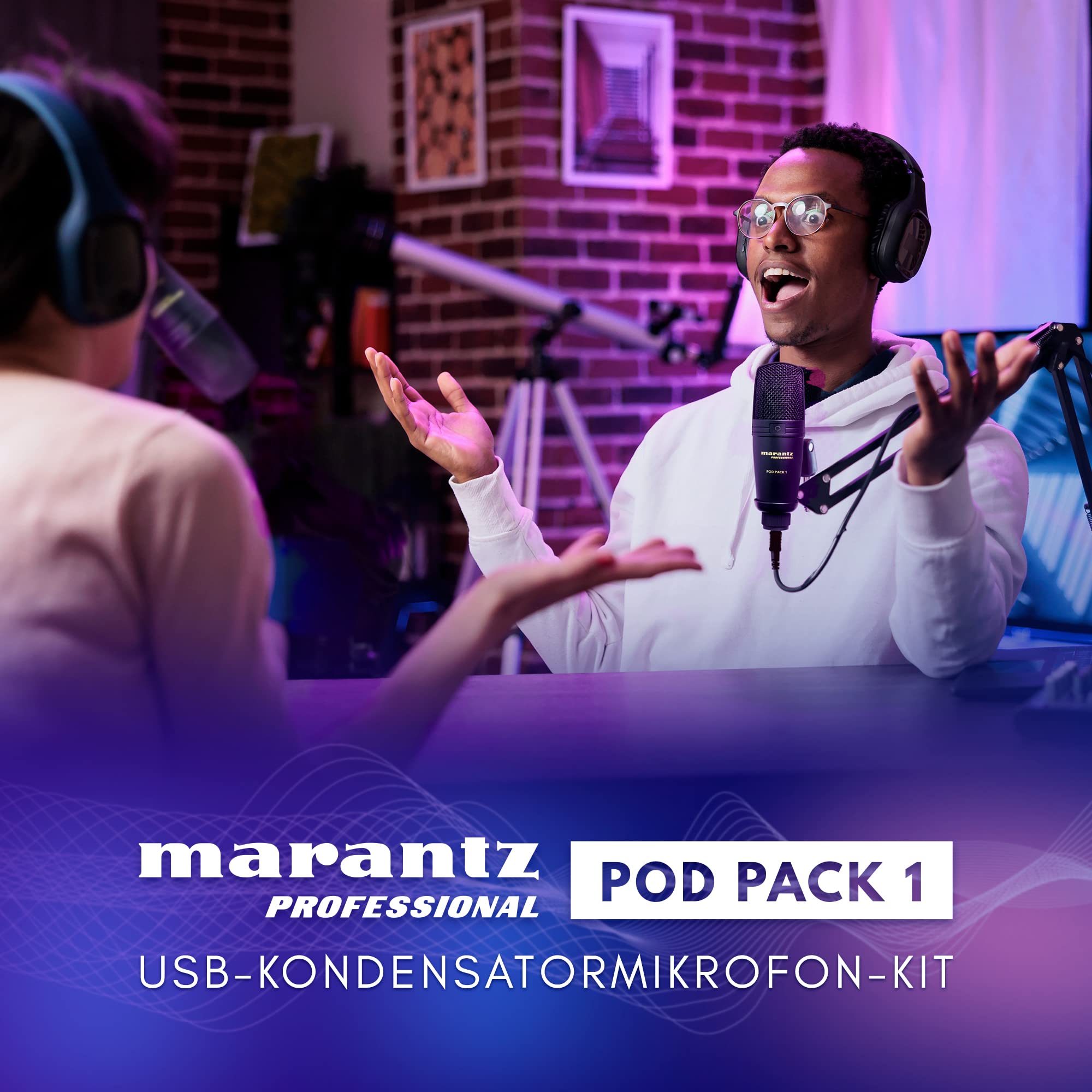 Marantz Professional Pod Pack 1 - USB Kondensator Mikrofon Kit für Gaming, Streaming und Podcasting mit integriertem Audio Interface, verstellbarem Mikrofonarm, Tischklemme, Plug-und-Play 9