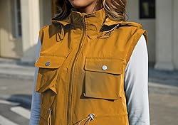 PESION Womens Packable Utility Vest Drawstring