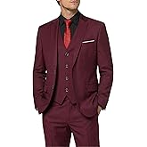 Hihawk Men's 3 Piece Suit with Tie, 2 Button Slim Fit Solid Blazer Jacket Vest Pants, Business Wedding Party Suits for Men