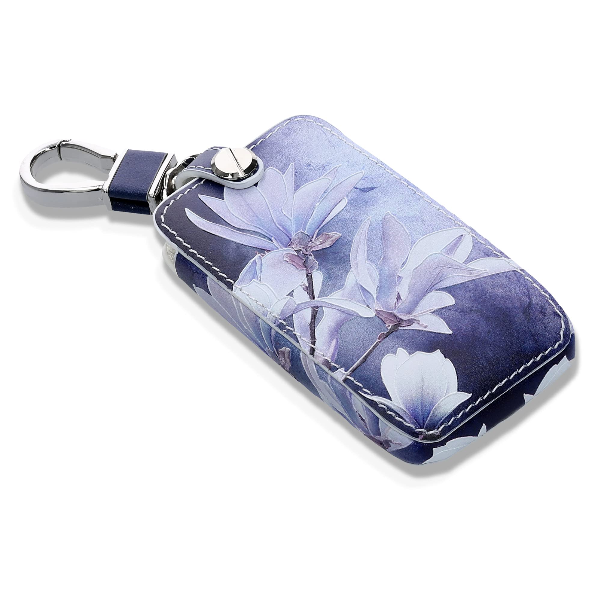 kwmobile Key Cover Compatible with Renault 4 Button Car Key Smart Key (only Keyless Go) - Faux Leather - Blooming Magnolia White/Grey/Blue โ image 1