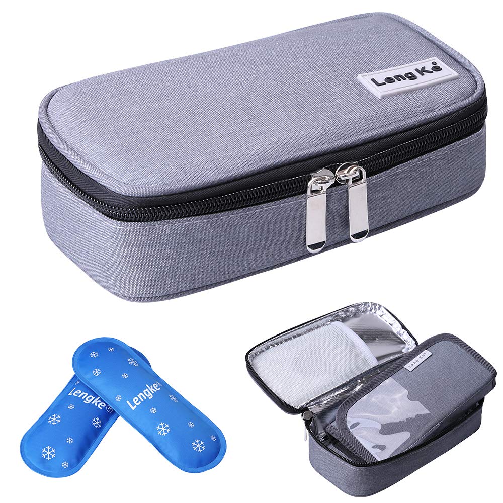 JAKAGO Insulin Cooler Travel Case Waterproof Portable Diabetic Medical Organize Bag with 2 Ice Pack Cooler Insulation Liner for Insulin Syringes Pens Vials Glucose Meter (Gray)