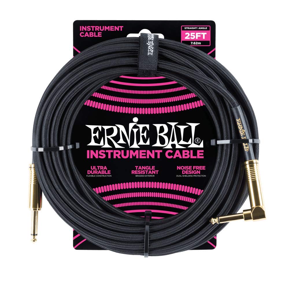 Ernie Ball 25 ft Braided Straight / Angle Instrument Cable - Black