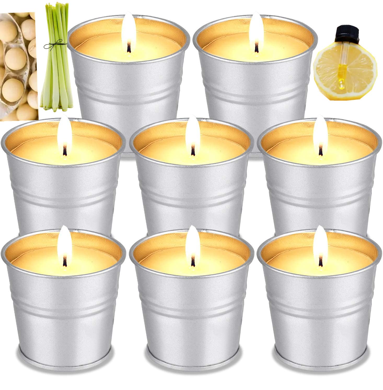 Citronella Candles Outdoor, 8 Pack Citronella Fragranced Candle Set for Garden Gifts, 120 Hours Burning Scented Soy Wax Candle Summer Essentials