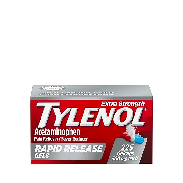 TYLENOL EXTRA STRENGTH ACETAMINOPHEN RAPID RELEASE GELS, PAIN RELIEVER AND FEVER REDUCER MEDICINE, GELCAPS WITH LASER-DRILLED HOLES, 500 MG ACETAMINOPHEN, 225 COUNT