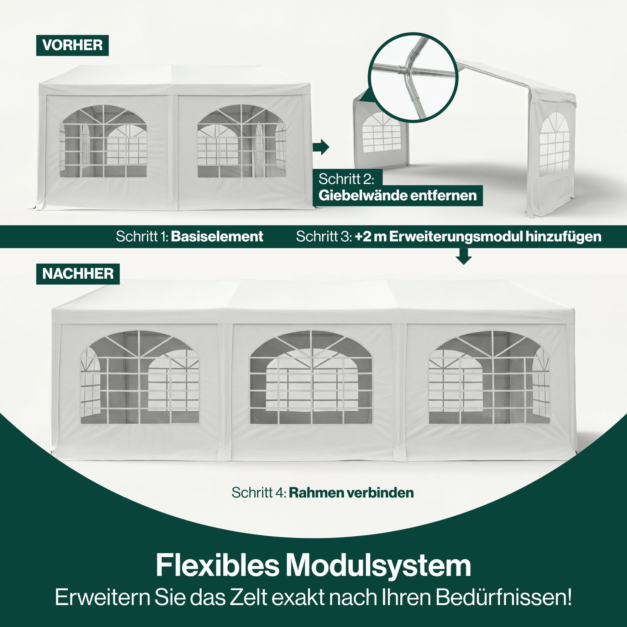 Tent for Events Partyzelt 4x6 m, 620g/m² PVC Eventzelt, Feuerhemmend & Wasserdicht, Klicksystem ohne Schrauben, Stahlrahmen, Inkl. 8 Fenster- & 2 Türseitenteile, Weiß 8