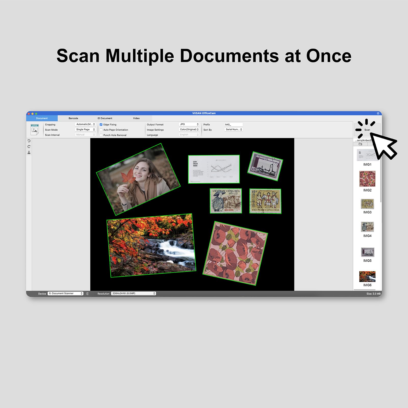 VIISAN A8401 Document Scanner Camera: 16MP Output, Portable USB Camera for Laptop/Desktop, Deskewing, Multiple Page Documents Scanning, OCR & TTS Tech, Works with Windows & MacOS