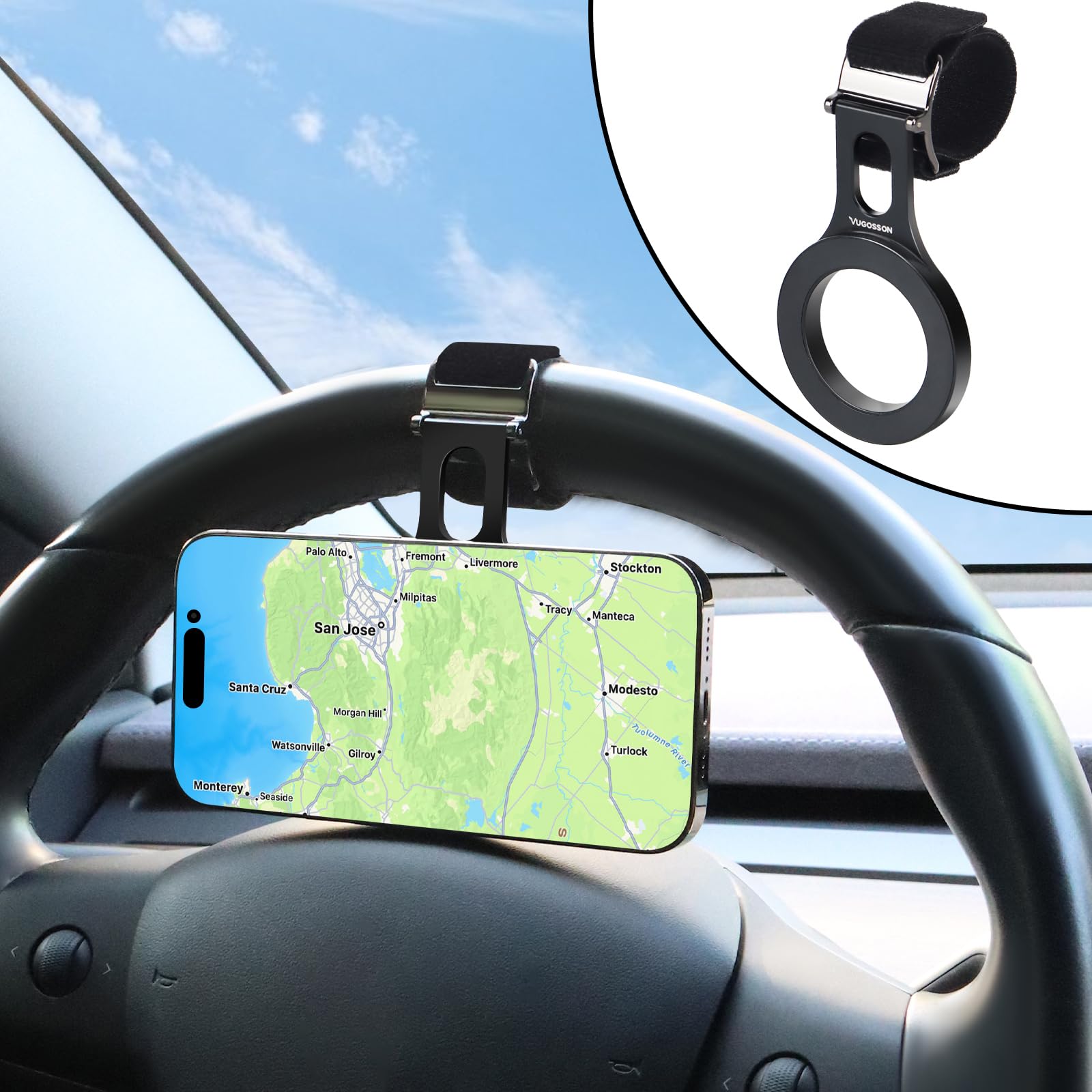 Photo 1 of Magnetic Phone Holder for Car, Steering Wheel Phone Holder [Strong Magnet], for MagSafe, Adjustable Strap Compatible with Gym Equipment, Stroller, Shopping Cart, All Phone(Magnetic Ring Included)