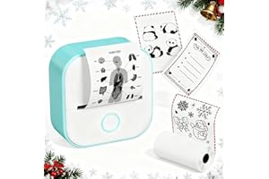 Memoqueen Mini Sticker Printer, T02 Thermal Print Pods Mini Printer Sticker Maker Machine, Gift for Christmas, Holiday, Impresora Portátil, Diaries, Memos, Photo, Compatible with iOS & Android