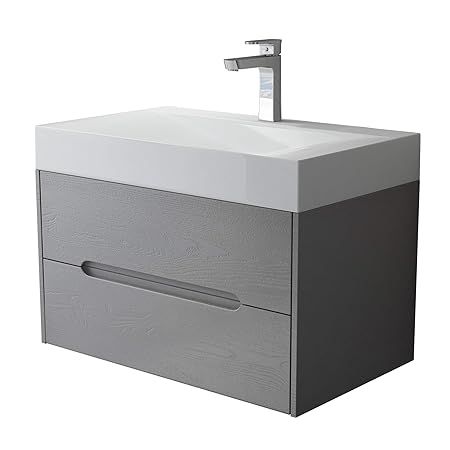 Sogood Mineralguss-Waschbecken 80 cm in Anthrazit 2-teilig inkl. Waschbeckenunterschrank mit zwei Schubladen Serie Yoga monta