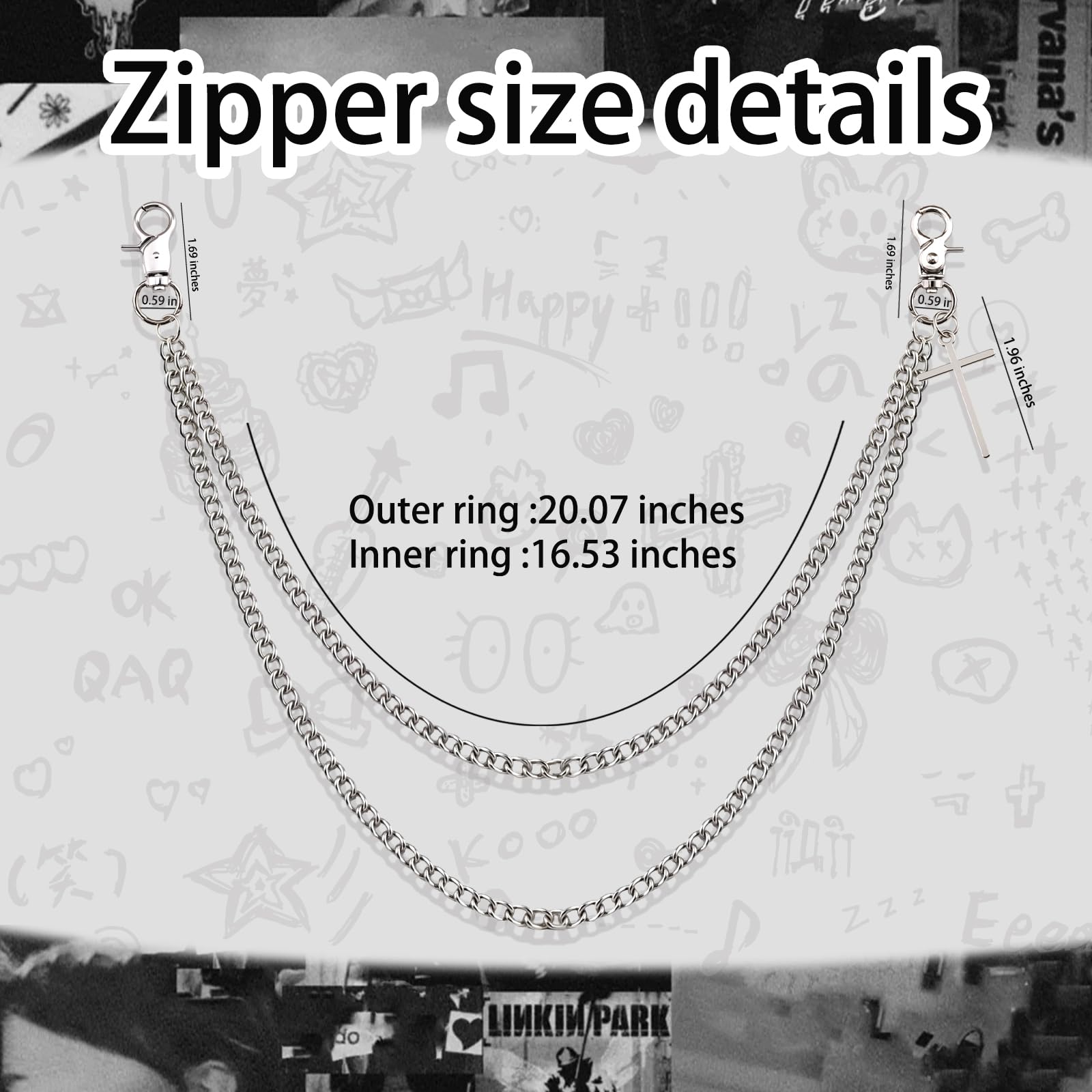 ICHRATI Punk Biker Wallet Chain for Men & Women - Stainless Steel Cross Pants Pocket Keychain, Durable Jean Chain Belt Hip Hop Accessory for Jeans & Belts with Lobster Clasp
