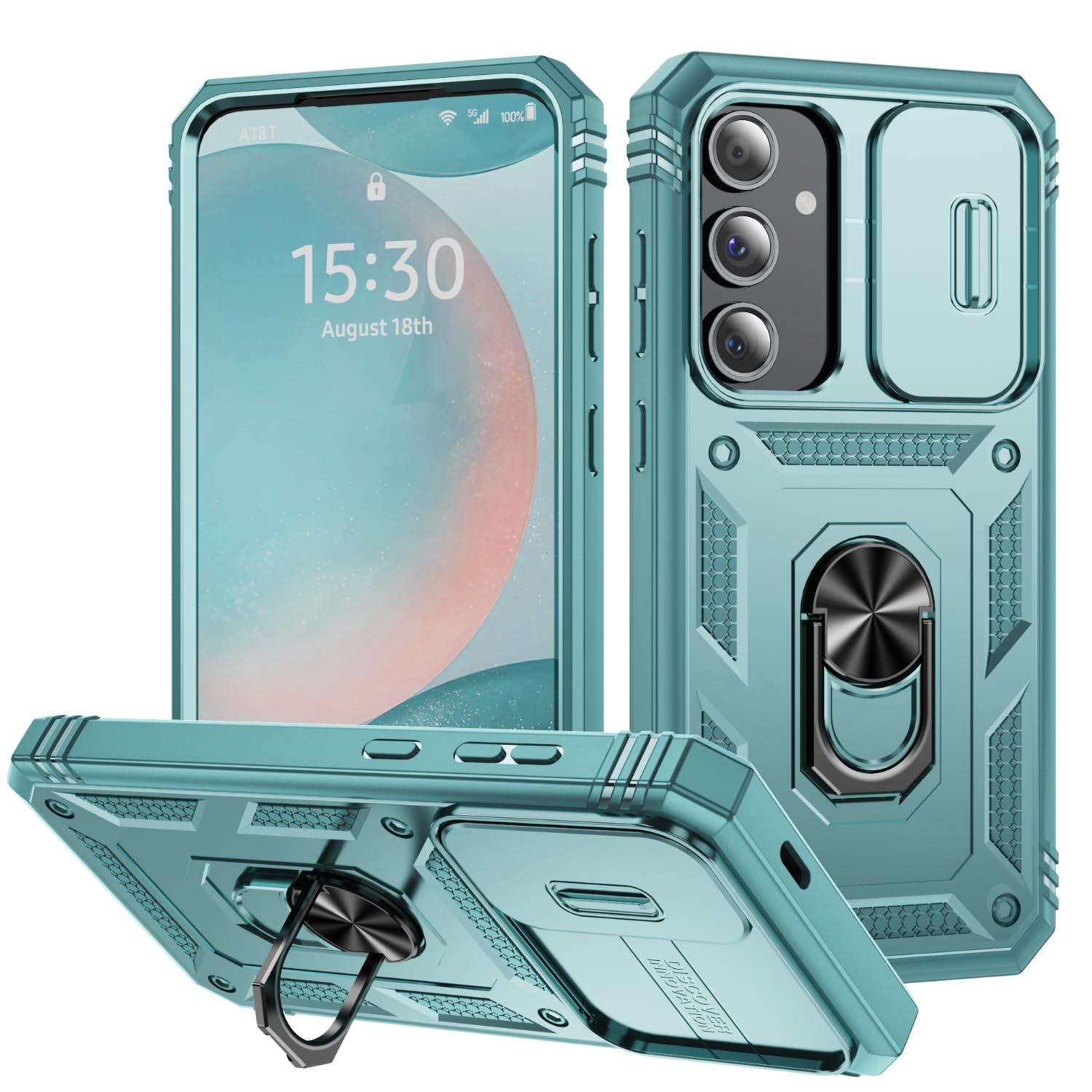 Photo 1 of DAWEIXEAU Case for Galaxy S24 FE, Slide Lens Protective Case Shockproof Impact Resistant with Kickstand Cover Case for Samsung Galaxy S24 FE 5G 6.7" (Green)
