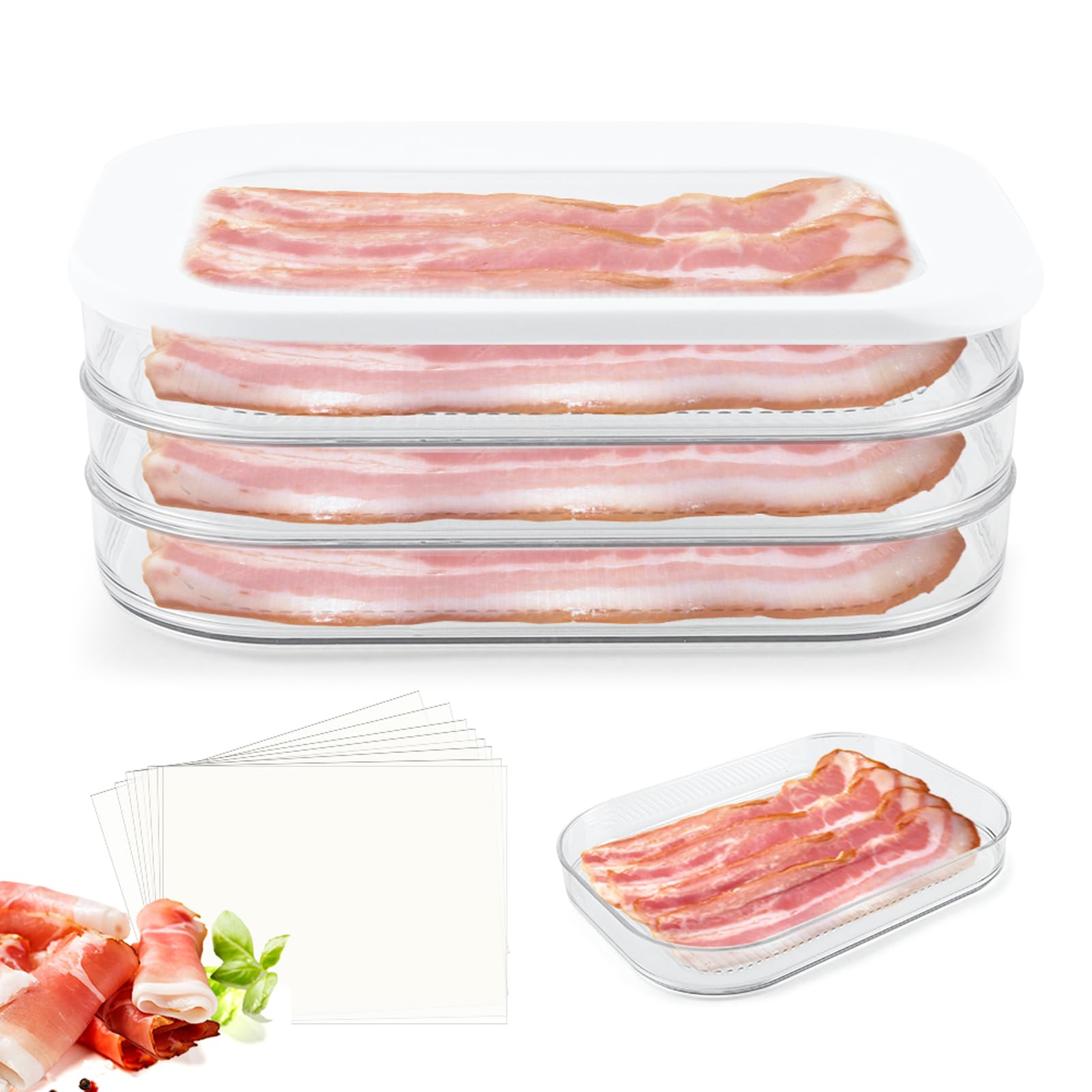 Photo 1 of **INCOMPLETE** MISSING LIDS** Restynic 3-Tier Stackable Airtight Deli Meat Container Set, Space-Saving Lunch Meat Storage with Lid for Fridge, 18.6oz Each Layer, Cold Cuts & Bacon Keeper