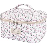 Gosect Large Makeup Bag, Cute Cosmetic Bag for Women Girls, Floral Coquette Aesthetic Toiletry Bag, Travel Make Up Organizer Bag (Purple Flower)