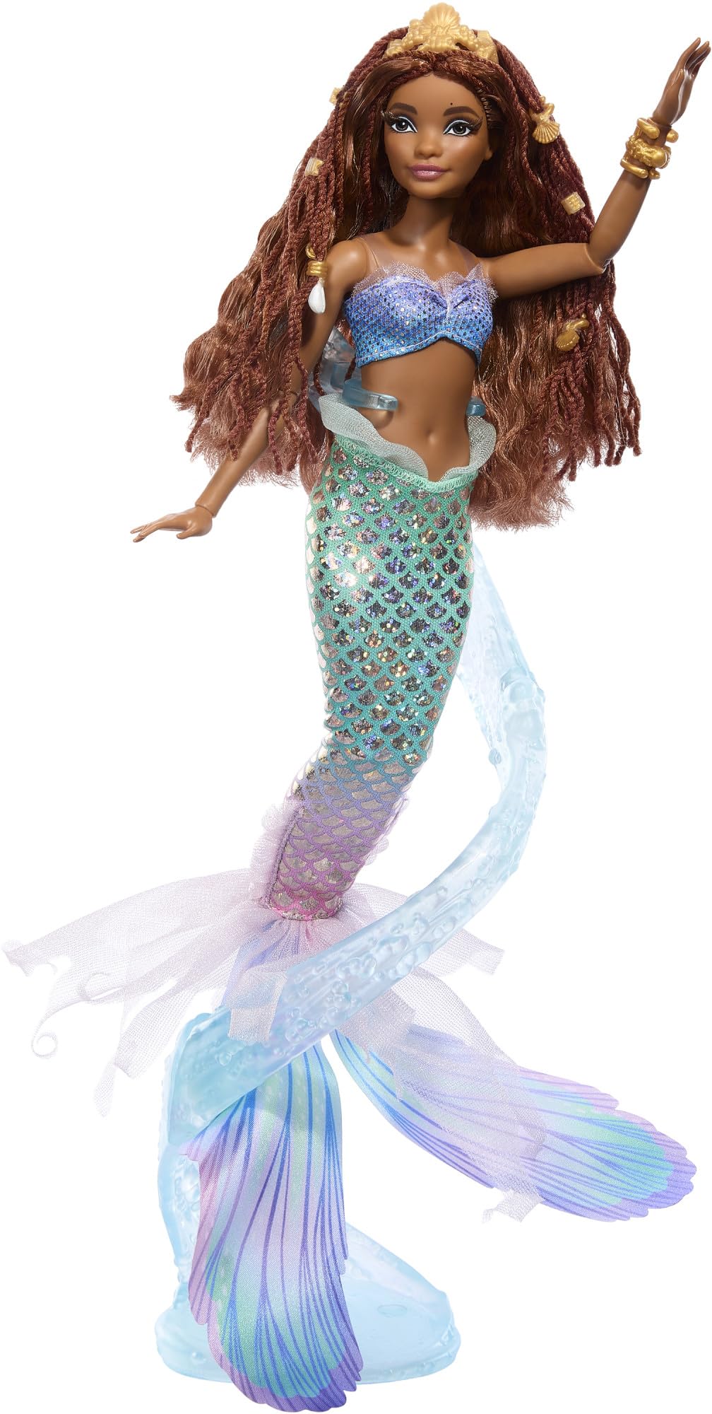 Mattel Disney Arielle, die Meerjungfrau - Deluxe-Meerjungfrauenpuppe mit Haarperlen und Puppenständer für fantasievolles Spielen und Präsentieren, für Kinder ab 3 Jahren, HNF42