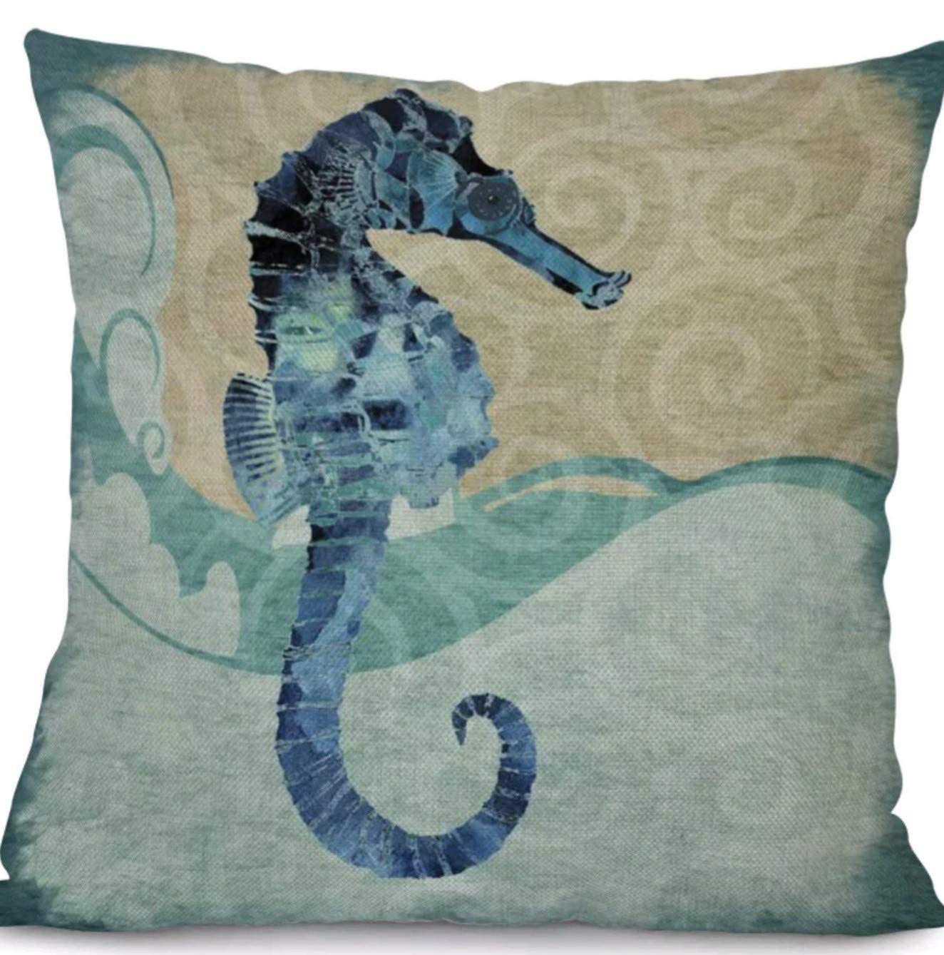 Linara Boutique プレミアム品質 装飾 正方形 スロー クッション カバー お中元 シャム 45cmtimes 45cm B07kpnxjf7 マリンシリーズ インテリアデザイン タツノオトシゴ Seahorse ホームデコレーション 枕カバー 18times 18インチ