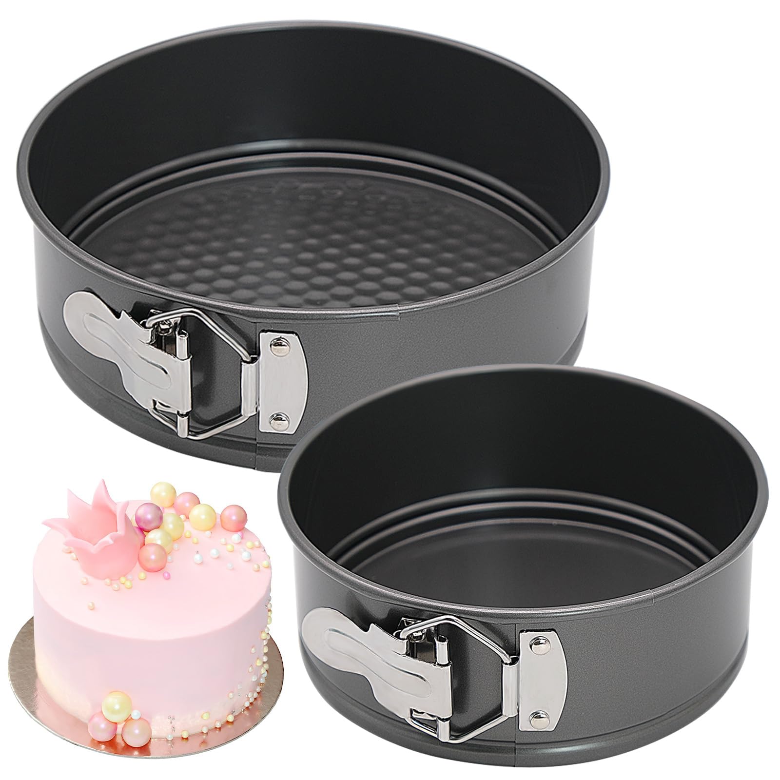 Fahibin 2PCS Springform Cake Tins - 6 & 8 Inch Round Cake Tin, Perfect for Fruit Pie, Cookies, Cheesecake, Fruit Cake