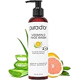 PURA D'OR 8 Oz Vitamin C Face Wash - Antioxidant Rich Facial Cleanser For Radiant Glow & Even Skin Tone - Gentle, Refreshing, Nurturing, Hydrating - Sulfate & Paraben Free - All Skin Types