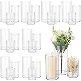 24 Pcs Plastic Cylinder Vases Bulk Set - Clear Flower Hurricane Vases in 3 Sizes, Unbreakable Flower Holder Candle Holder for Table Centerpiece, Home Decor, Parties, Weddings