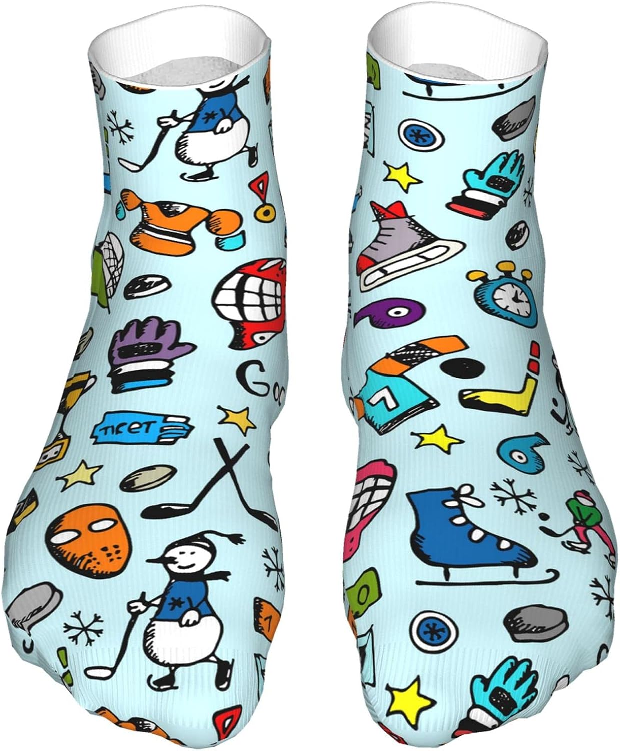 Colorful Hockey Game Printed Casual Funny Socks For Men & Women, Cute Novelty Pattern Socks