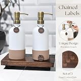 Finisterra White Glass Soap Dispenser Set with Tray - Boho Bathroom Kitchen view 4
