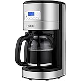 Coffee Maker Aicok Filter Coffee Machine, 12 Cup Programmable Coffee Makers, 1.5 Liters Timer Coffee Machine, Anti-Drip System and Permanent Reusable Filter, Black and Silver
