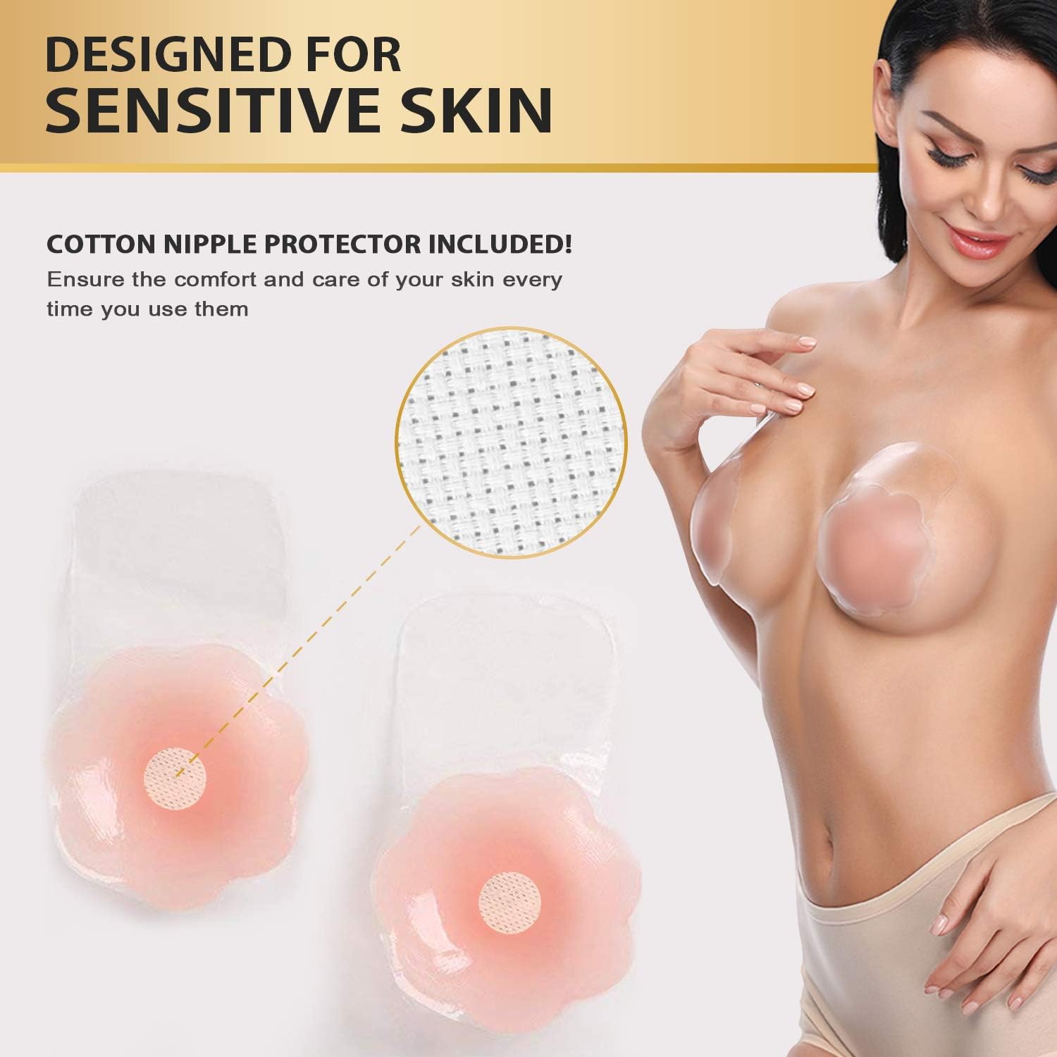Nippleless Covers, Silicone Breast Lift Reusable Breast Pasties Petals (1 Pair with Cotton Cover) at  Women’s Clothing store