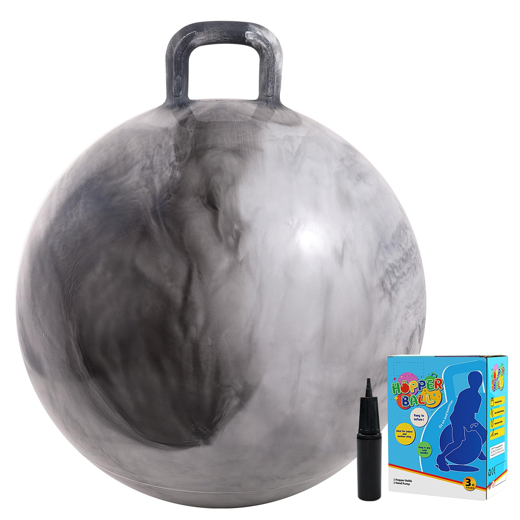Vastoy 20 Inch Space Hopper Ball for Kids 6-9 Years - Anti-Slip Space Hopper with Hand Pump, Bouncy Inflatable Ride On Toy for Indoor Outdoor Fun, for Children (Grey)