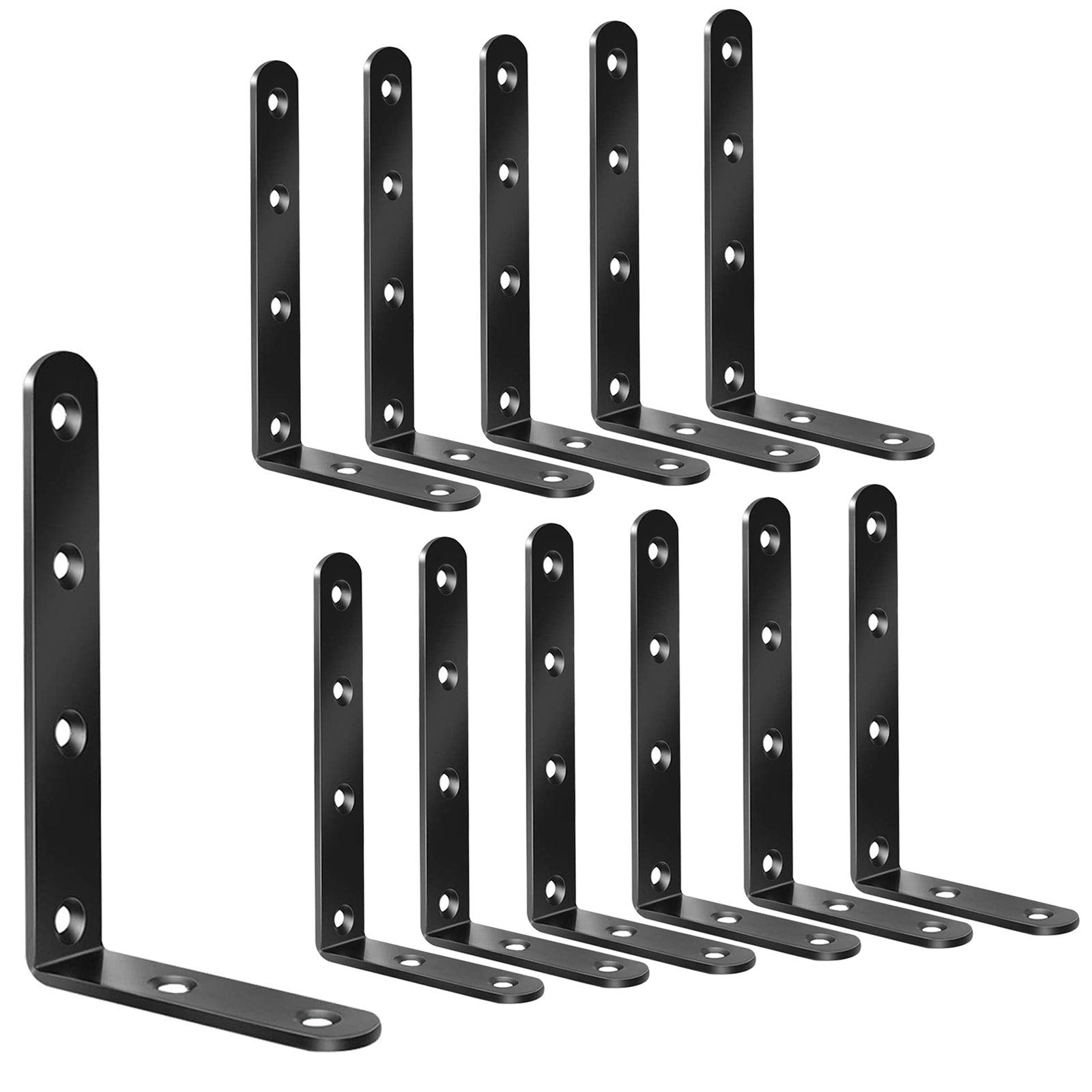 Leaf Lovely SHANQ 12PCS Shelf Bracket, 125mm x 75mm Wall Support Corner Brace with Screws, Metal Right Angle Fastener, Stainless Steel L-Shape for Wood Desk Shelf Cabinet
