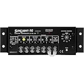 Morningstar Sunlight 10A Solar Charge Controller, for 12V Batteries | Lighting control, 10 settings, on-board timer, 3-stage charging, temp compensation, LED indicator, 5-year warranty