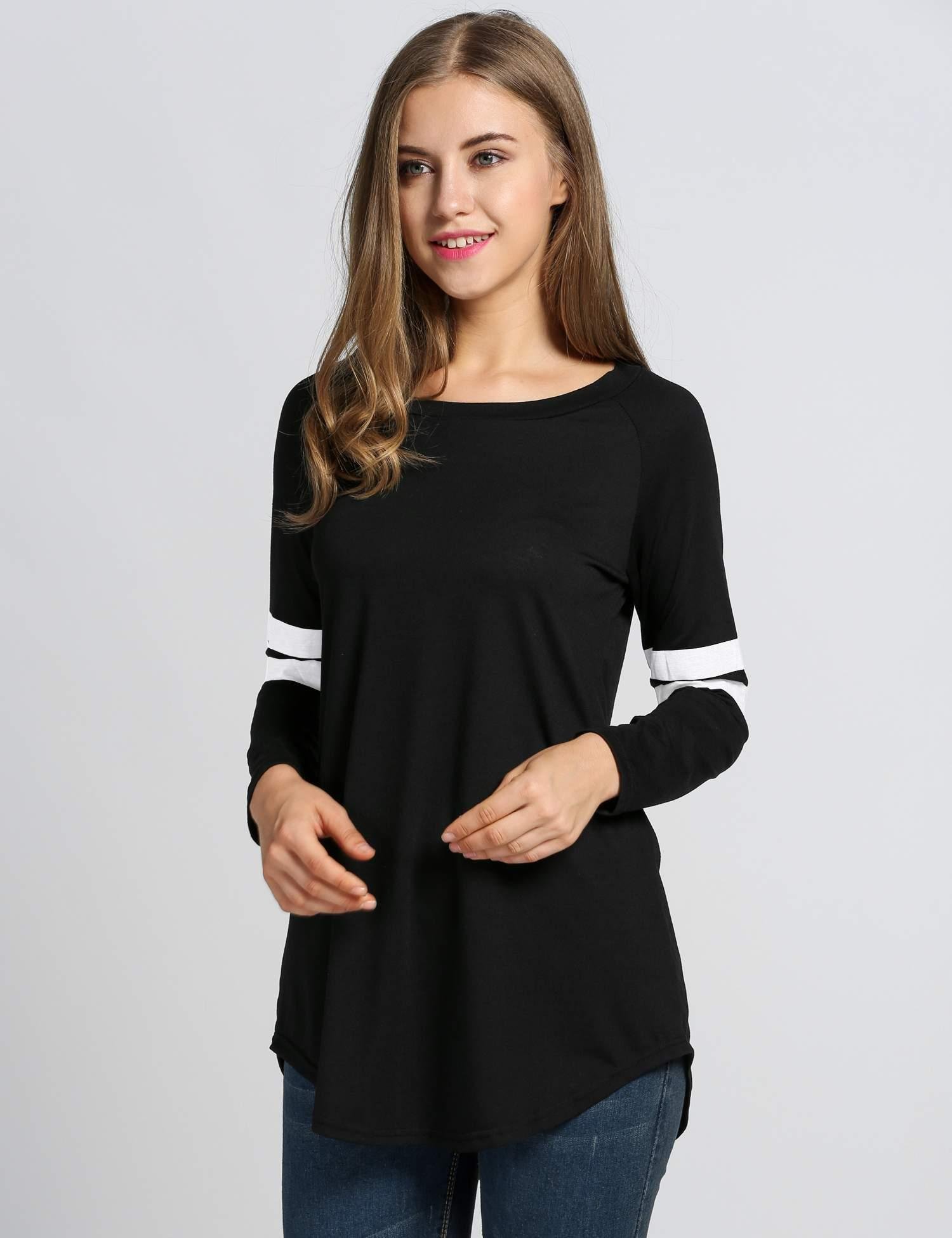 etuoji Fashion Women T-Shirt Baseball Long Blouse Casual Long Sleeve