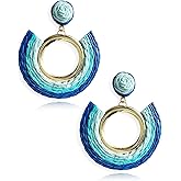 REELMAR Colorful Rattan Dangle Earrings Women Boho Raffia Woven Drop Earrings Statement Handmade Rainbow Earrings Bohemian Summer Beach Jewelry