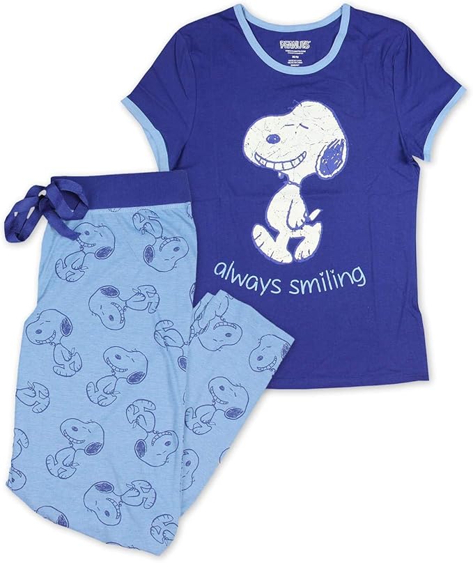 Peanuts Women's 2Piece Pajama Set, Snoopy Blue, L at Amazon Women’s