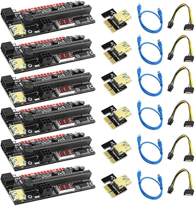 Hagsnec 6 PCIE Riser 1x to 16x 3.3V Digital Meter LED BTC Mining Extension Card