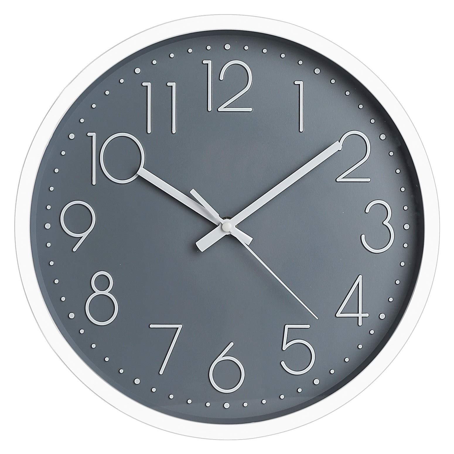 PAWTTY 12” Wall Clock Silent Non Ticking Arabic Numeral Clock Grey Round Decorative Wall Clocks for Home Living Room, Bedroom,Kitchen,Office and School- Grey