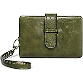 POOFEE Wallets for Women Small Leather Rfid Ladies Wallets Bifold Medium Billfolds for Women Compact Trifold Wristlet with Wrist Strap Coin purse Card holder (Green)