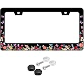 Butterfly Flower License Plate Frame Forest Flower License Plate Holder | Stainless Steel With Screws Fits Us Standard Auto Parts Decoration Rustproof Rattle-Proof Weather Resistant Easy Installation