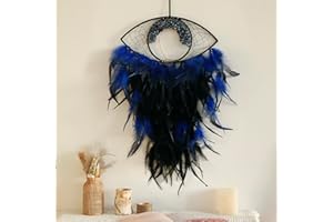 ARTILADY Evil Eye Dream Catcher Wall Decor - Tree of Life Big Dreamcatchers Boho Wall Hanging, Handmade Dark Blue Feathers Ornament Native American Indian Decor for Boys Bedroom (Blue Black Mix)