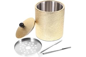 Mobestech Gold Ice Bucket with Lid and Tong Stainless Steel Wine Chiller Bucket Beverage Tub Ice Cooling Bucket for Parties