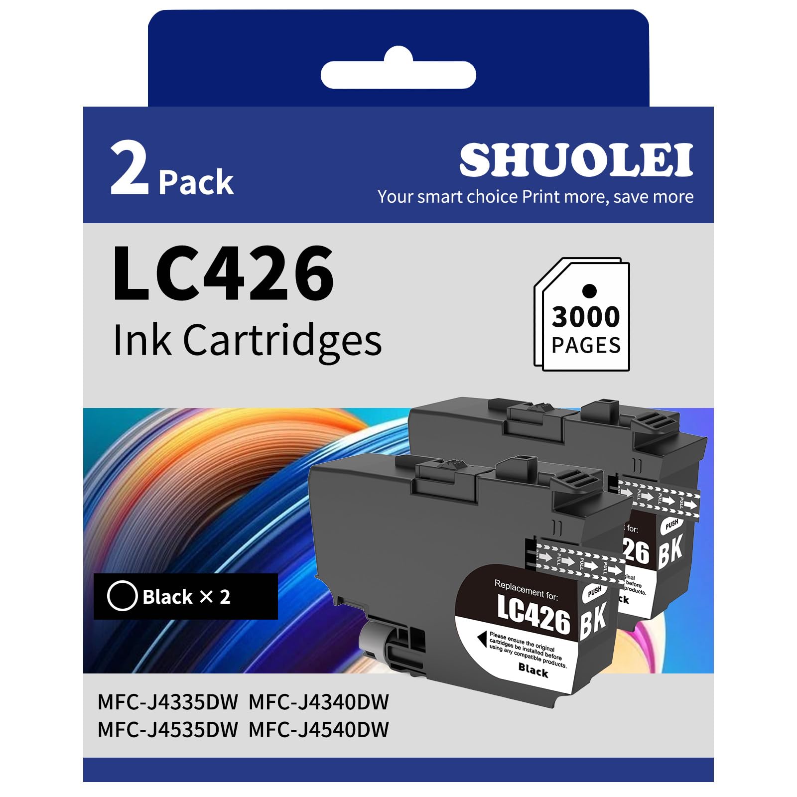 SHUOLEI LC426 Ink Cartridges Compatible with Brother LC426 LC-426 XL Inkjet Cartridges Multi-Pack Standard Yield, for MFC-J4335DW MFC-J4340DW MFC-J4535DW MFC-J4540DW (2 Pack,2 Black)