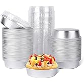 Beasea Mini Pie Pans with Lids, 120 Pack 4 Inch 8oz Disposable Mini Cake Pans Creme Brulee Aluminum Foil Pie Tart Ramekins Tins Silver Small Individual Round Containers Oven Safe for Baking