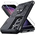 Janmitta Compatible with Samsung Galaxy S25/S24 Case Built in Slide Camera Lens Cover+Screen Protector+Finger Ring Holder Kickstand,Heavy Duty Shockproof Full Body Protective Phone Cover,Black