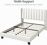 Yaheetech Double Bed Frame Upholstered Platform Bed Beige 4ft6 Wing Headboard view 9