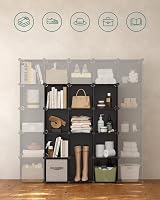 SONGMICS 16-Cube Storage Unit Shoe Rack DIY Shelving System 31 x 123 cm Black view 6