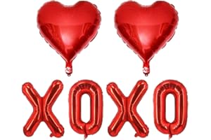 LHOAVWE 6 Pcs Red Heart Shaped Balloons Red Letters XOXO Valentine Balloons for Valentines Day Bridal Shower Wedding Party Decorations