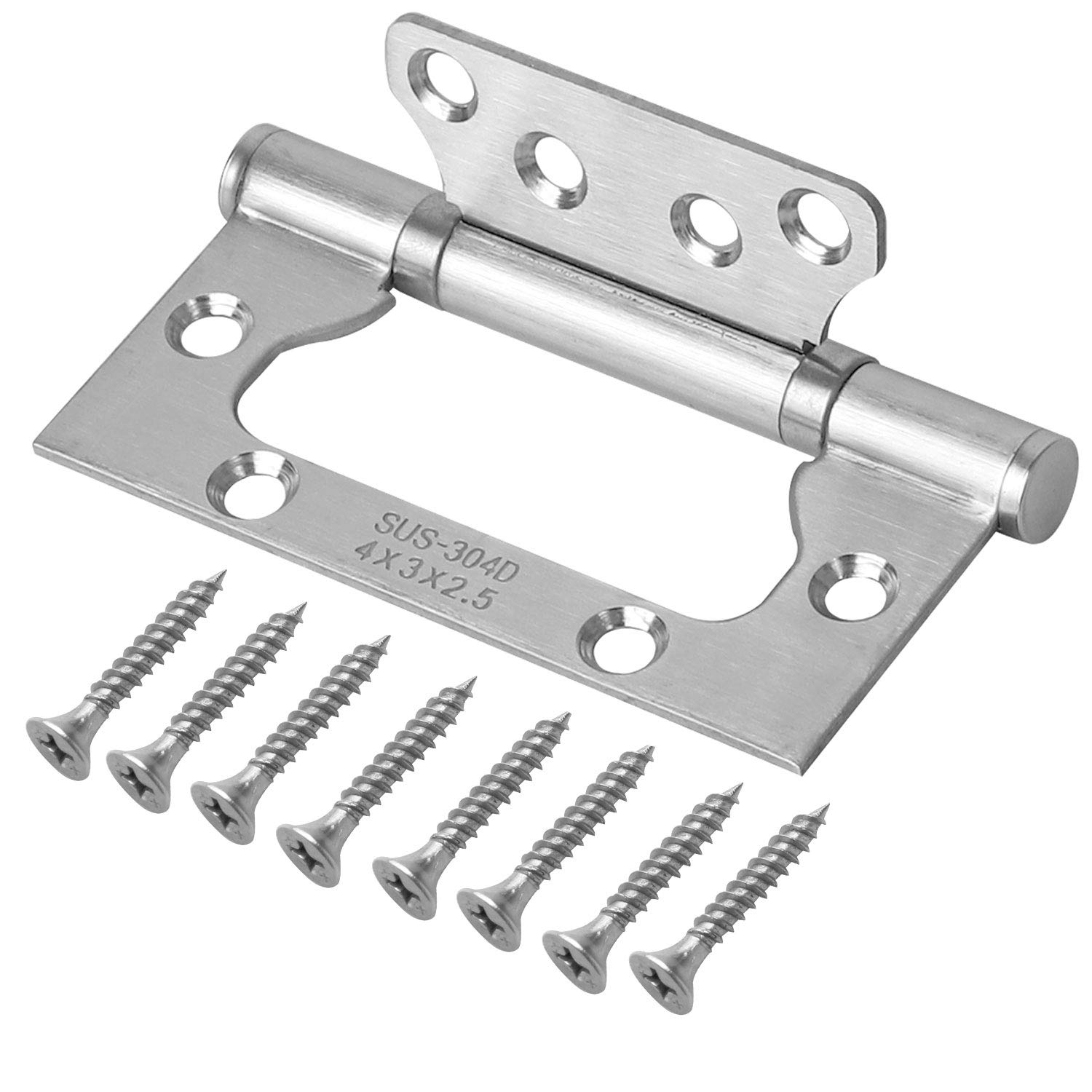 KEILEOHO 12 PCS 4 x 3 Inches Door Hinges, Non-Mortise Stainless Steel Door Hinges with Mounting Hardware, Brushed Surface