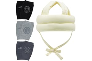 REFLYAWAY Adjustable Infant Baby Safety Helmet & Baby Knee Pads 3 Pairs Toddler Protector Cap Soft Cotton Cushion, A Bump-Free Safety Hood for Your Baby to Learn to Crawl, Walk, and Run with Soft Knee Pads