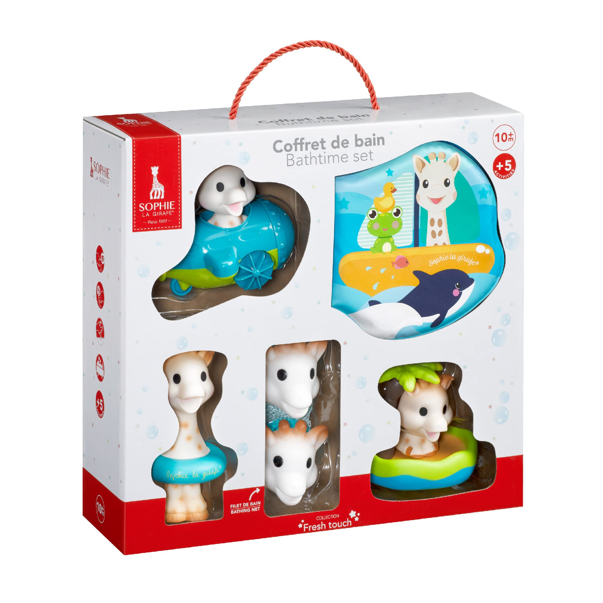 Sophie la girafe Bath Set - 5 Activities: Net, Book and Bath Toys - Learning Games for Children - Ages 10 Months and Above