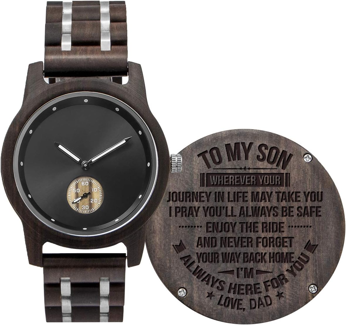 Personalized Men's Wood Watch, Customize Engraved Wooden Quartz Watch for Husband with Gift Box for Your Lovely Boyfriend/Husband/Valentine's Day