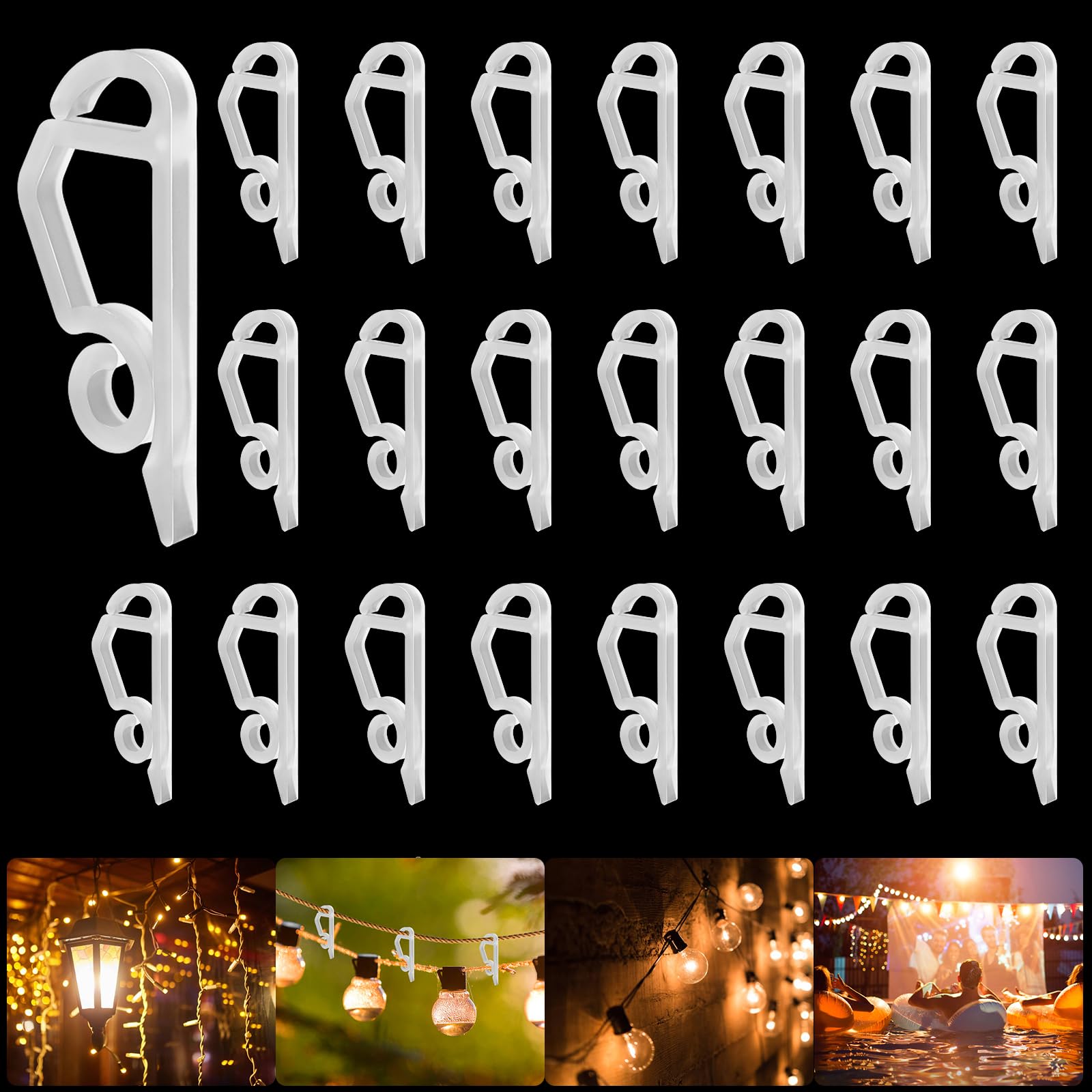 SelfTek 120 Pcs Gutter Hooks for Outdoor Lights, Plastic Gutter Clips for Hanging Christmas Light Xmas String Light Fairy Light Icicle Lights, White