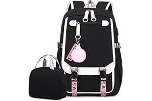 Bevalsa School Backpack for Girls, Girls Backpack with Lunch Box, Bookbag for Girls Kids Elementary Middle School Student 21L Children Schoolbag